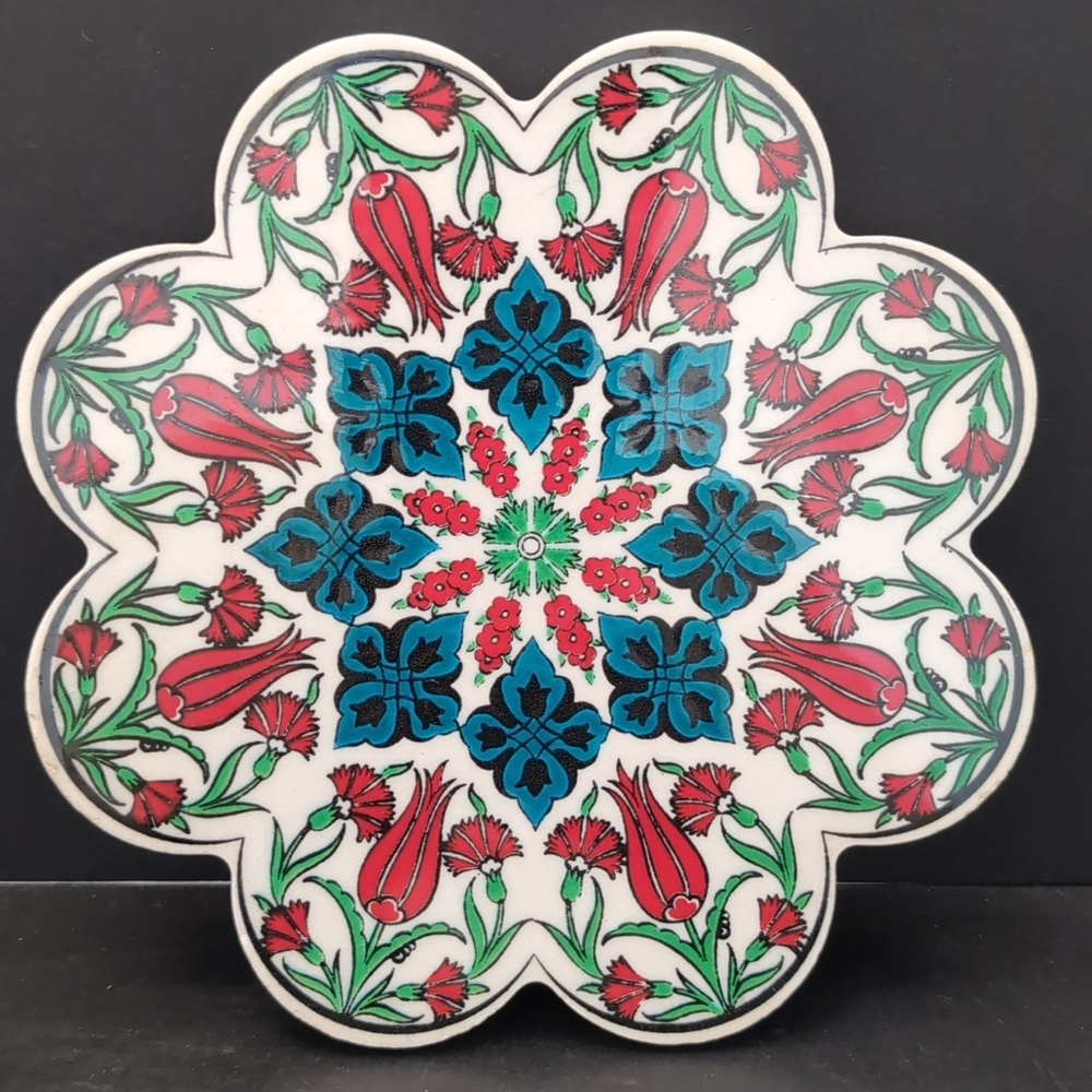 Artnicea Handmade, Hand painted Turkish Ceramic Floral Trivet.